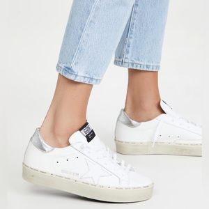 Authentic Golden Goose Hi Star Sneakers (White/Silver, size 39)